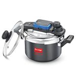 Prestige Svachh Flip-on Mini Hard Anodised Spillage Control Outer Lid Pressure Cooker with Glass Lid, 3 Litre (Black)