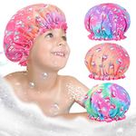 Shower Cap for Kids, 3 Pcs Kids Shower Caps for Girls, Cute Rainbow Double Layer Wide Elastic Band Silk Bonnet, Reusable Waterproof Toddler Shower Cap, Large Bath Cap Kids Girls Women (Unicorn)