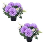 Caliko 25cm Artificial Flower Pots for Graves 2x | Grave Flowers Pots with Improved Design | Chrysanthemum Purple Daisies Perfect for Memorial Funeral & Cemetery Decoration | Grave Ornaments in Pots.