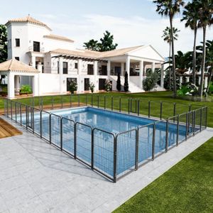 Metal Swimming Pool Fence 36.75ft (L) × 32in (H) with 16 Panels, in Ground Pool Safety Fence, Protective Barrier with Reinforced Stakes, Compatible with Patios & Gardens, Black-Silver