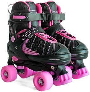 GEEZY Kids Roller Skates for Girls Adjustable Roller Skates for Boys 4 Wheel Quad Skates Black & Pink Adjustable Sizes (UK 11-1 / Eur 30-33)