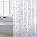 WELTRXE Shower Curtain Waterproof EVA Bathroom Curtain Liner 3D Effect Clear Pebble Heavy Duty Shower Curtain with 3 Magnets, Mould Proof Mildew Resistant Bath Curtains with 12 Hooks, 183 x 200 cm