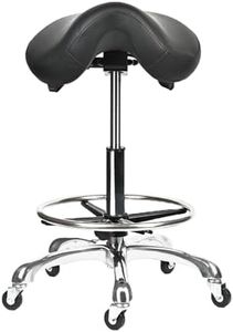 Cadiario Saddle Tilting Stool Rolling Chair with Thicker Seat Swivel Ergonomic Height Adjustable Footrest Wheels for Beauty Spa Salon Dental Medical Clinic Kitchen Home Office Shop Bar Black