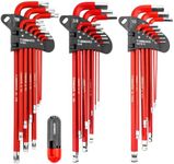 TOMMARS Hex Key Set Magnetic Ball End S2 Steel With T-Handle Hex Key Allen Wrench Set SAE(1/16"-3/8") Metric(1.5mm-10mm) TORX(T10-T50)