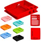 Buzztrove Premium Plastic Dish Drainer Rack with Removable Drip Tray – Multi Color Sink Drainer Rack & Draining Board Rack for Efficient Kitchen Organization (Red, With Tray)