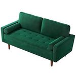 Vesgantti Sofas 3 Seater, Green Velvet Sofa, Modern Comfy Couches w/Square Armrest, Small Sofas for Living Room, Bedroom, Apartment, Home Office, Button Tufted Seat Cushion, Office Sofa