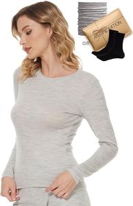 Merino Wool Base Layer Women 100% Merino Wool Long Sleeve Thermal Shirts for Women for Skiing Hiking