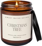 Sweet Water Decor Christmas Tree Candle - Pine Needles, Cedarwood, Cypress, and Evergreen Soy Holiday Scented Candles for Home - 9oz Amber Jar Candle, 40+ Hour Burn Time, Made in the USA