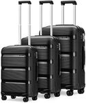 Kono Luggage Sets 3 Piece Hard Shell Travel Trolley 4 Spinner Wheels Lightweight Polypropylene Suitcase with TSA Lock (Black,55cm/65cm/76cm)