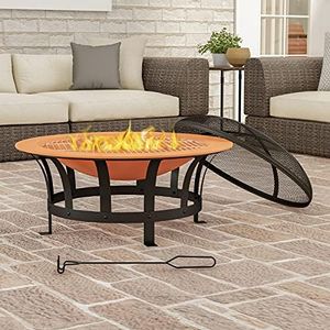 Pure Garden 50-LG1204 30" Outdoor Deep Fire Pit-Round Large Colored Steel Bowl, Mesh Spark Screen, Log Poker & Grilling Grate Pit-30-Inch Portable Patio Wood Burning Bonfire, Copper and Black