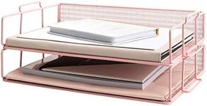 Blu Monaco Pink Desk Organizer Stackable Paper Tray Set of 2 - Metal Wire Two Tier Tray - Stackable Letter Tray - Inbox Tray for Desk