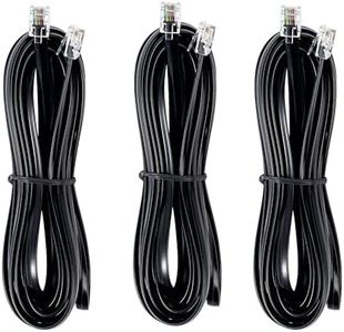 JMZLY RJ12 Cable Phone Cord RJ12 6P6C Male to Male Straight Wired for Both Data and Voice Use Black - 15 Feet3 Pack