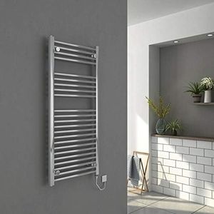 Warmehaus Electric Heated Bathroom Towel Rail Warmer Radiator - Chrome - 1100 x 500 Manual 250 Watt
