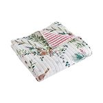 Levtex Home - Winterberry Forest Christmas Throw - Green, Red, Grey and Cream - Holiday Quilted Throw Size 50x60in. - Cotton/Polyester