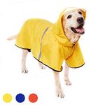 Dog Raincoat Large Pet Waterproof Coat Rain Jacket for Dogs with Hood and Collar & Harness Hole Transparent Brim, Breathable Adjustable Dog Hooded Raincoat Jacket for Medium Large Dog Yellow 5XL