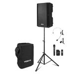 VONYX VSA700-BP 1000W Portable PA System with Microphones, Bluetooth, Adjustable Stand, and Protective Case – Ideal Battery PA System for School Announcement System, Events, and Buskers