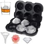HASTHIP® Silicone ice Cube Trays for Freezer, 2" Rose & Diamond Ice Cube Molds With Covers, 6 Easy Release Large Ice Ball Maker for Cocktails, Drinks, Whiskey, Bourbon & Homemade Juice