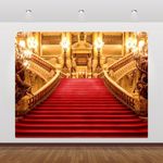 Caaerttply Golden Palace Backdrop 10x8ft Red Carpet Castle Elegant Backdrops for Photography Luxury Night Stage Prom Red Carpet Staircase Wedding Birthday Ceremony Party Backdrop Photo Booth Prop