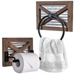 Autumn Alley Farmhouse Toilet Paper Holder and Rustic Towel Holder Set, Wall Mount, Rustic Wall Toilet Paper Holder and Bathroom Hand Towel Holder Decor, Wooden Brown