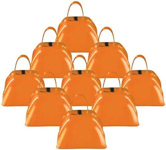 ArtCreativity 3 Inch Orange Metal Cowbell Noisemakers - Pack of 12 - Loud Metal Cowbell Noise Makers with Handles, Great for Football Games, Sporting Events, New Year’s Eve, for Kids and Adults