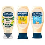 Hellmans Mayo Bundle: Set Includes Hellmann's Vegan Mayonnaise 430ml, Hellmann's Real Squeezy Mayonnaise 430ml and Hellmann's Light Squeezy Mayonnaise 430ml