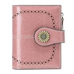 Women Wallet Pouch Purse Genuine Leather Bifold ID Window RFID Protected with Gift Box, Pink, Bifold