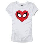 Marvel Spider-Man Face Mask Heart Logo Symbol Womens Juniors T-Shirt White