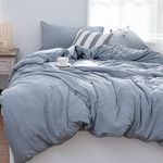 LIFETOWN 100% Jersey Knit Cotton Duvet Cover Set T-Shirt Feel Duvet Cover 3 Pieces Ultra Soft and Wrinkle Free (Queen, Bluish Grey)