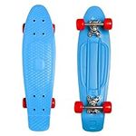 M.Y X-Skate Complete 22" Blue Plastic Retro Beginner Skateboard for Kids Teenagers & Adults Waffle-Style Deck ABEC 7 Bearings for tricks and cruising