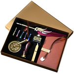 Joyeee Feather Dip Pen and Ink Set, with Journal Notebook School, Quill Pen, Fountain Pen Ink, Glue Gun Sealing Wax Sticks, Sealing Wax Stamp, Feather Pen Holder, Replacement Dip Pen Nibs, Men Gifts
