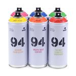 Montana Mtn 94 Spain 400 ml Fluorescent Spray Paints (Yellow, Orange, Red, Pink, Blue, Green (6 shades)
