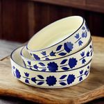 BACKKSPACE Retail Hand Painted Ceramic Starter Plate Set - Serving Salad, Snack Tray | Blue Flower Print - 3 Sizes (5.5 Inch, 6.5 Inch, 7.5 Inch) – Multicolor | Ideal for Home and Restaurants.