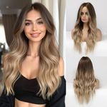 Esmee Long Wavy Ombre Brown to Light Brown Synthetic Hair Wigs for Women Medium Pitch Brown Wigs for Daily Party Cosplay Use-24 Inches