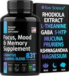 Brain Supplements for Memory and Focus - L Theanine, Ginkgo Biloba, Rhodiola Rosea, GABA, 5HTP - Nootropic, Mood Support & Cortisol Supplement - Alpha GPC, L Tyrosine, Mucuna Pruriens - 60 Capsules