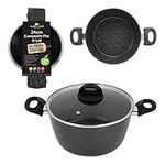 Blackmoor 66130 Classic 24cm Stock Pot with Tempered Glass Lid / 5-Litre Capacity/Non-Stick Coating/Cool Touch Handles/Suitable for Induction, Gas & Electric Hobs/Black Colour