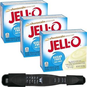 Jell-O Sugar Free Cheesecake Instant Pudding & Pie Filling Mix - 1 oz Boxes (Pack of 3) - With Mighty Merchandise Adjustable Measuring Spoon