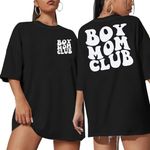 MOUSYA Boy Mom Club Shirt Mama Fashion Graphic Tee Shirts Mother Gifts T-Shirt Casual Short Sleeve Tee Tops, Black, Large