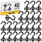 Grtard Black Magnetic Hooks, Strong Magnetic Hooks for Hanging, Magnets with Hooks for Home, Kitchen, Workplace, Office (40pack-black)