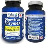 75 caps Naka Platinum Digestive Enzymes, 6 X USP 100mg Pancreatin, 2 Billion CFU per cap, SHELF STABLE/DAIRY FREE, Made in Canada