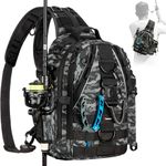 Piscifun Fishing Tackle Backpack with Rod & Gear Holder, Lightweight Outdoor Water-Resistant Fishing Shoulder Storage Bag, Black Camouflage