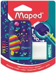 Maped - Duo Pixel Party Pencil Sharpener - 2 in 1-2-Hole Pencil Sharpener + Eraser, PVC and Phthalate Free - with Eraser Refill