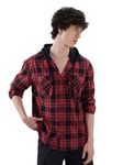 The Souled Store Plaids: Red, Black Men and Boys Long Sleeve Hooded Neck Buttoned Front Regular Fit Cotton Hooded Shirts