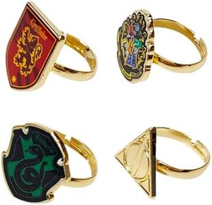 Harry Potter Jewelry: 4-Piece Adjustable Harry Potter Rings for Girls (Harry Potter Charm) Dress Up For Girls Perfect Harry Potter Birthday Gifts For Girls Kid Ring Harry Potter Accessories Ages 4+