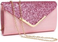 Dasein Women Evening Bags Formal Clutch Purses for Wedding Party Prom Handbags with Shoulder Strap and Glitter Flap (Pink)