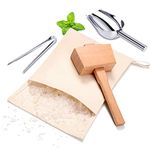 Lewis Bag and Wooden Mallet Crusher, Reusable Canvas Crushed Ice Bags,Wooden Mallet Bar, Steel Ice Scoop and Ice Tongs, for Summer Bartender Kit & Bar Tools Kitchen Accessory