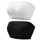 Cavotor Supportive Strapless Bandeau Bra Non-Slip Stay Up Padded (Black+White#01,XL)