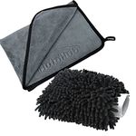 Auto Hub Microfiber Car Cleaning Cloth and Wash Mitt Kit - Includes Super Soft 600 GSM Extra Large (40x60 CM) Microfiber Cloth for Car and Dual Sided Chenille Microfiber Wash Mitt 1700 GSM