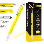 Dad Gifts for Men, Unique Gifts for Men,Multi-Tool Pen Set,Multitool Pen with LED Pen Light, Stylus, Ruler, Level, Bottle Opener, Screwdriver, Ballpoint (Yellow)