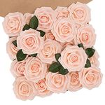 N&T NIETING Artificial Flowers Roses, 25pcs Real Touch Fake Foam Roses DIY for Wedding Bridal Bouquets, Valentine's Day, Mother's Day, Baby Shower, Home Decoration, Blush