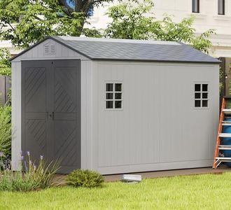 HOMSPARK Outdoor Storage Shed 6x11 Ft, All-Weather Resistant Resin Garden Sheds & Outdoor Storage Clearance with Floor & Windows, Double-Layer Plastic Tool Sheds for Patio, Garden & Lawn (Grey)